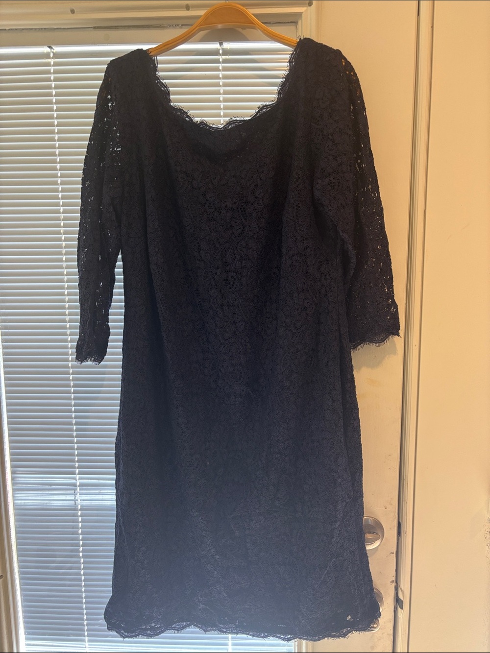 Adrianna Papell Navy Lace Long Sleeve Shift Dress